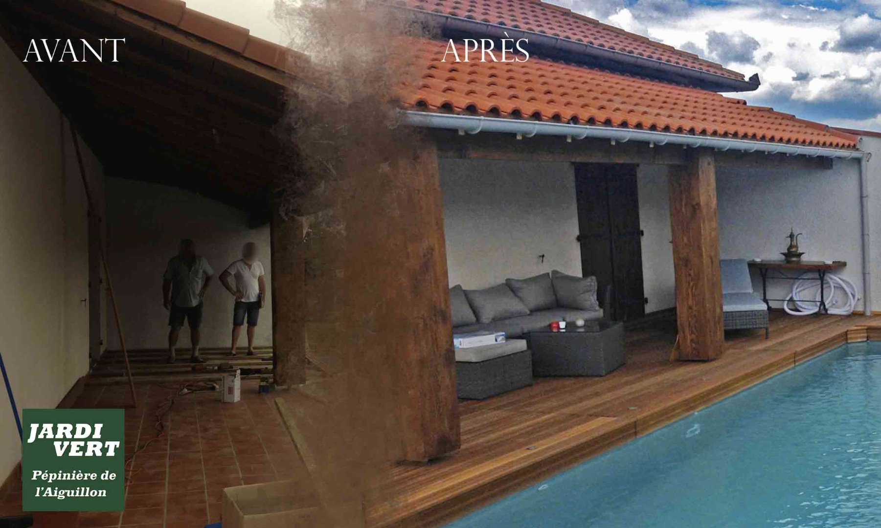 Rénovation d'une terrasse et construction d'une terrasse bois autour de l'espace piscine à Pibrac - Avant/près
